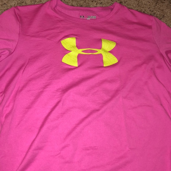 Girls Pink And Yellow Under Armor Shirt 